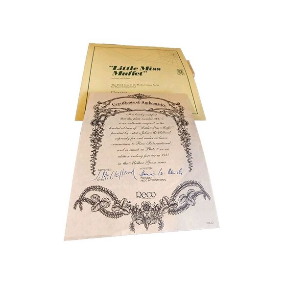 RECO 1981 Little Miss Muffet Plate Mother Goose John McClelland 3rd with COA - Picture 2 of 10